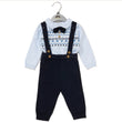 Load image into Gallery viewer, Baby Boys Knitted 3 Piece Bodysuit, Bowtie & Trousers With Braces Set - Navy