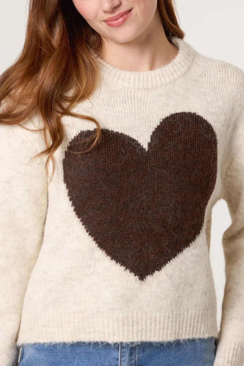 Bold Heart Crew Neck Knit Jumper - Stone/Choc – Tilly's Hull