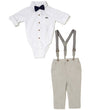 Load image into Gallery viewer, Boys Bodysuit Shirt, Linen Pants & Braces - White/Grey