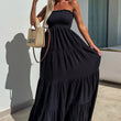 Load image into Gallery viewer, Cassie Shirred Bandeau Tiered Maxi Dress - Black