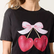 Load image into Gallery viewer, Cherry Heart & Bow T-Shirt - Black