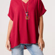 Load image into Gallery viewer, Floaty V-Neck Short Sleeve Top/Necklace - Wine