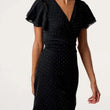 Load image into Gallery viewer, Flutter Sleeve Diamante Wrap Dress - Black