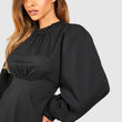 Load image into Gallery viewer, High Neck Blouson Sleeve Skater Texture Dress - Black