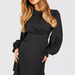 Load image into Gallery viewer, High Neck Blouson Sleeve Skater Texture Dress - Black
