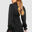 Load image into Gallery viewer, High Neck Blouson Sleeve Skater Texture Dress - Black