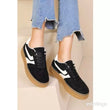 Load image into Gallery viewer, Platform Faux Suede Lace Up Gum Sole Trainers - Black