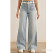 Load image into Gallery viewer, Belted Wide Leg Flare Jeans - Light Wash