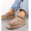 Load image into Gallery viewer, Platform Faux Suede Embroidered Aztec Detail Fluffy Slipper Boots - Camel