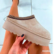 Load image into Gallery viewer, Platform Faux Suede Embroidered Aztec Detail Fluffy Slipper Boots - Camel
