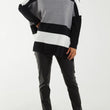 Load image into Gallery viewer, Roll Neck Colour Block Oversized Jumper - Blk/Gry