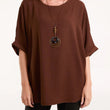 Load image into Gallery viewer, Short Sleeve Blouse With Necklace - Chocolate