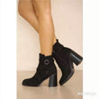 Load image into Gallery viewer, Suede Classic Heeled Ankle Boot With Buckle - Black