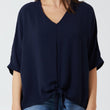 Load image into Gallery viewer, V-Neck Centre Front Tie Hem Blouse - Navy
