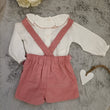 Load image into Gallery viewer, Girls 2 Piece Cord Dungaree Shorts With Bows - Pink