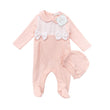 Load image into Gallery viewer, Baby Girls Bow Laced Sleepsuit &amp; Hat - Peach
