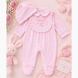 Load image into Gallery viewer, Baby Girls Bib Sleepsuit &amp; Bow Beanie - Pink
