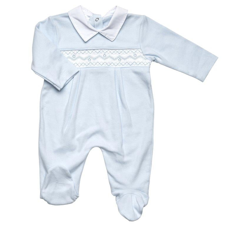 Cross Stitch Cotton Sleepsuit - Baby Blue