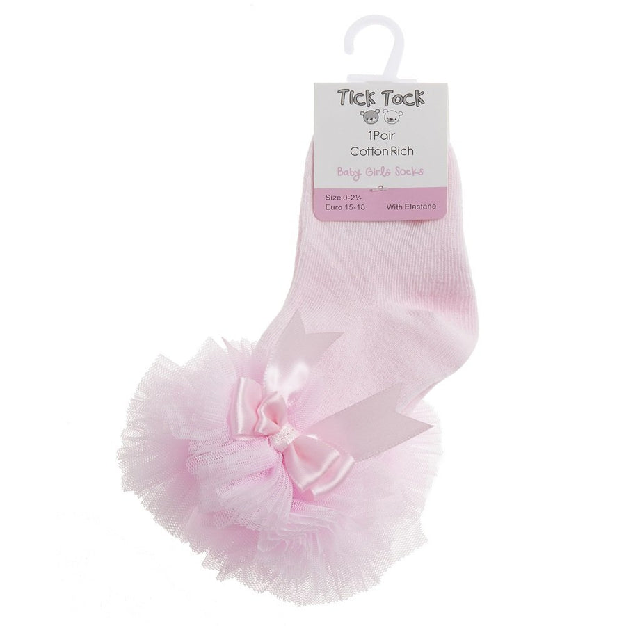 Baby Girls Tutu Frill Socks With Bow - Pink