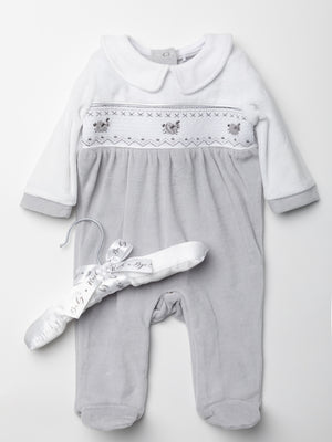 Sheep Smocked Sleepsuit - Grey