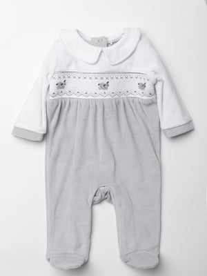 Sheep Smocked Sleepsuit - Grey