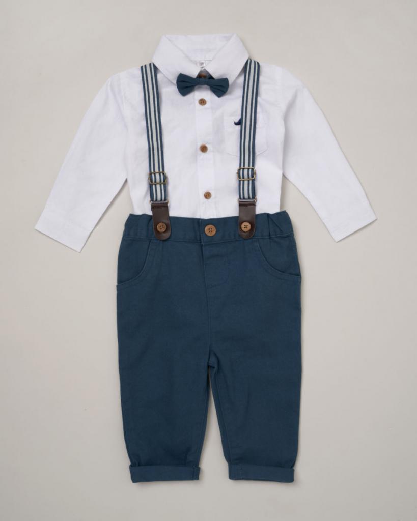 4 Piece Suspender Outfit - Teal Blue