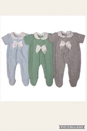 Baby Knitted All In One With Bow - Grey