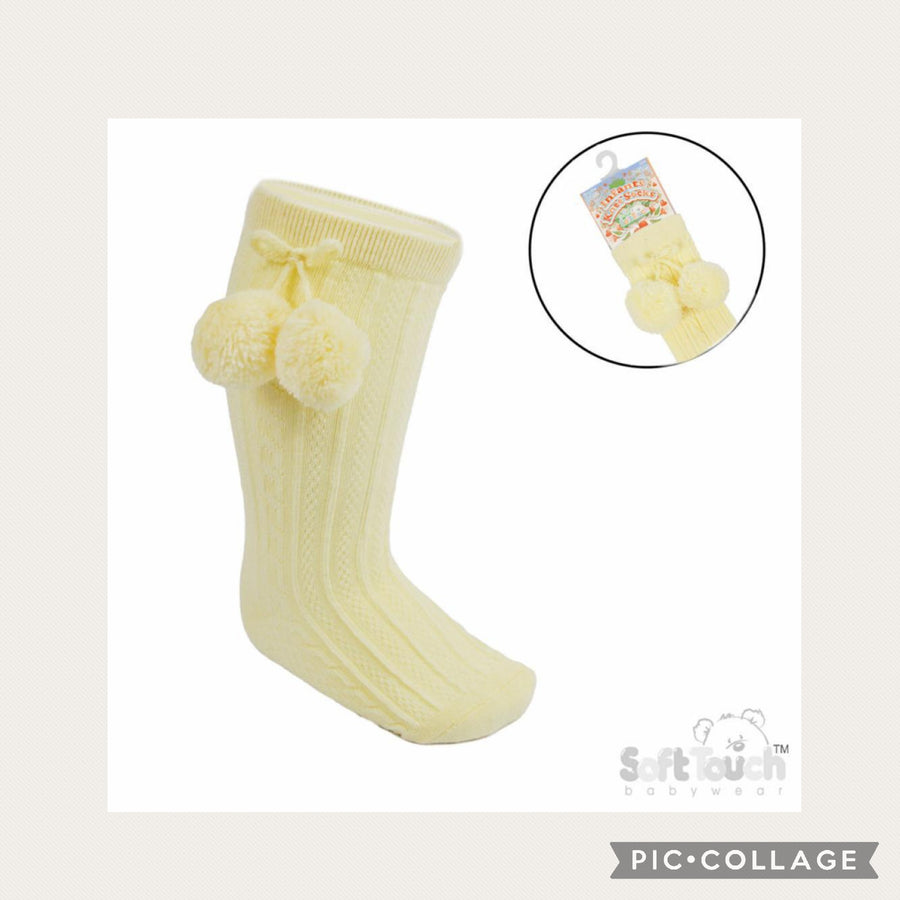 Baby Knee Socks With Pom Poms - Yellow