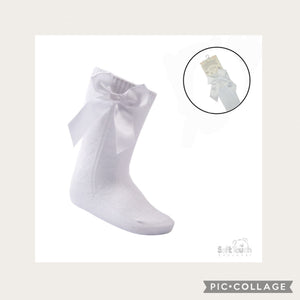Baby Knee Socks With Small Bow - White