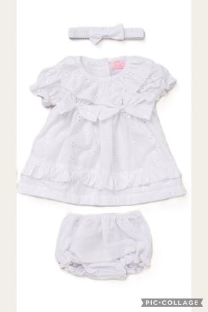 Baby Girls Dress, Pant & Headband Set - White
