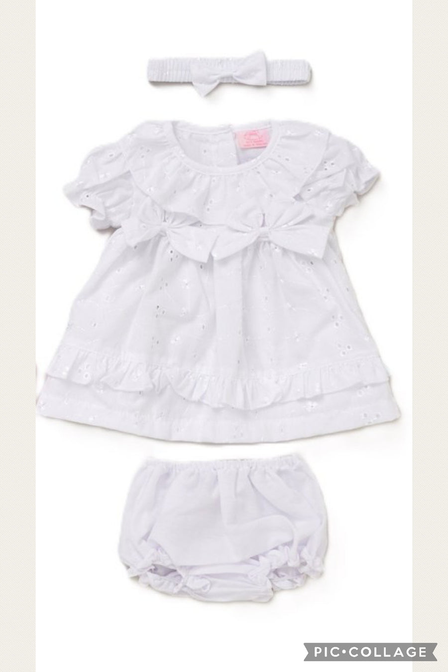 Baby Girls Dress, Pant & Headband Set - White