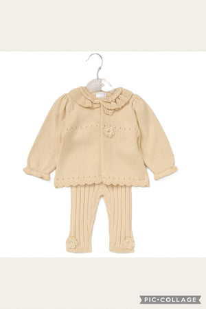 Baby Girls 2 Piece Knitted Outfit - Beige