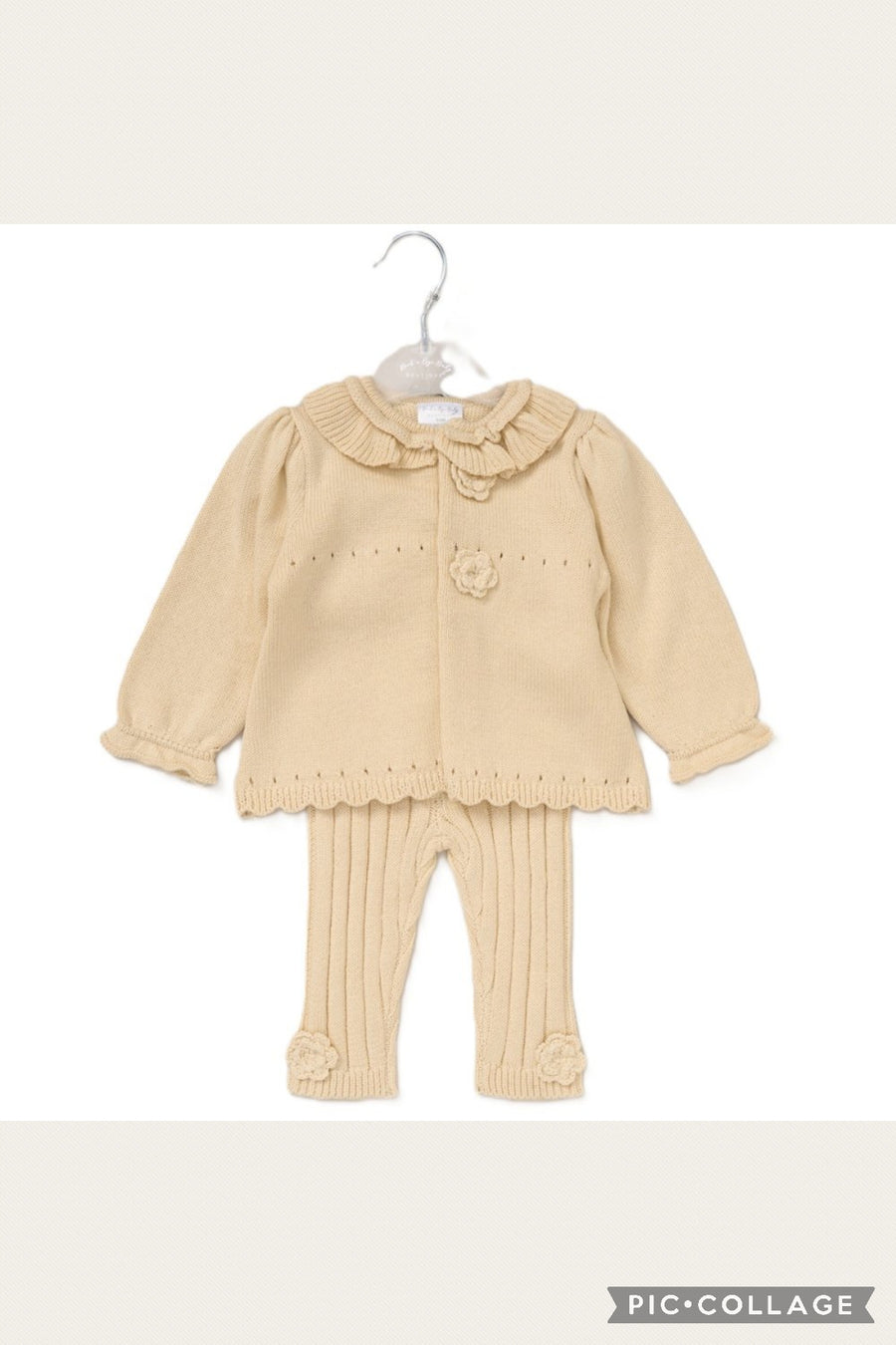 Baby Girls 2 Piece Knitted Outfit - Beige
