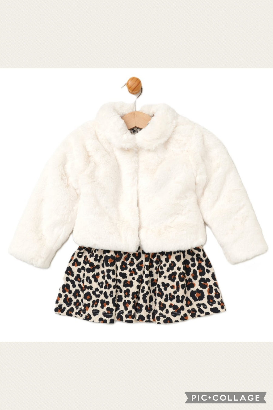Girls Faux Fur Jacket & Dress Set - Leopard
