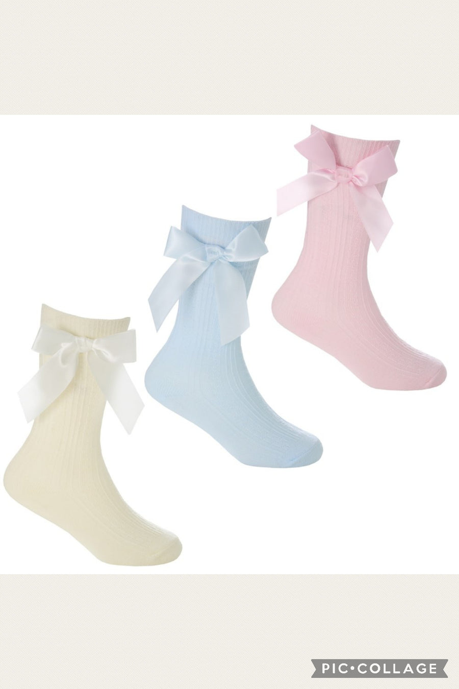 Knee Socks With Bow - Cream, Blue or Pink