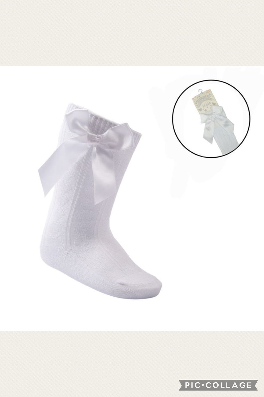 Knee Socks With Bow - White