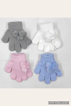 Girls Pom Pom Magic Gloves - Pink, Sky Blue or White