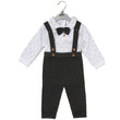 Load image into Gallery viewer, Baby Boys Knitted Bow Tie Bodysuit With Trousers &amp; Braces- Charcoal
