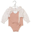 Load image into Gallery viewer, Baby Girls Knitted/Woven Mix Bodysuit &amp; Bonnet - Pink
