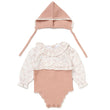 Load image into Gallery viewer, Baby Girls Knitted/Woven Mix Bodysuit &amp; Bonnet - Pink
