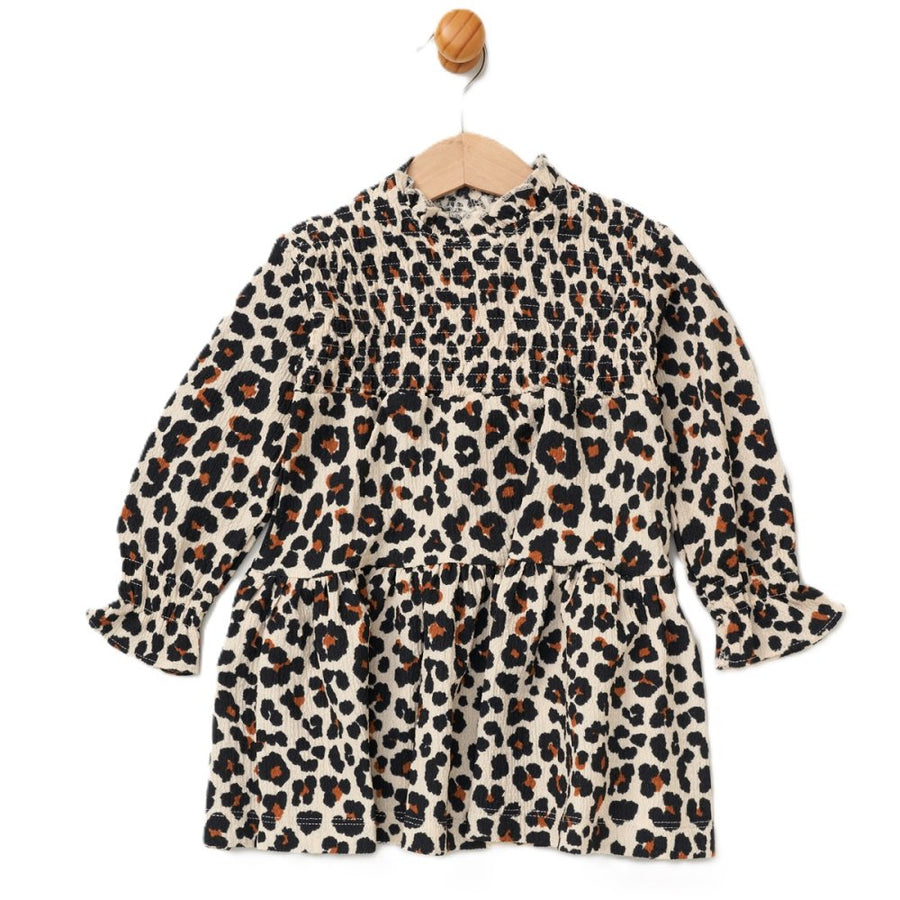 Girls Faux Fur Jacket & Dress Set - Leopard