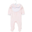 Load image into Gallery viewer, Baby Girls Pleated Bib Velour Sleepsuit - Pink
