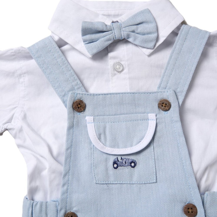 Baby Boys Dungaree & Bodysuit With Bowtie - Blue