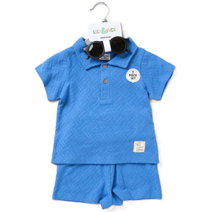 Baby Boys Jaquard Polo, Shorts & Sunglasses - Blue