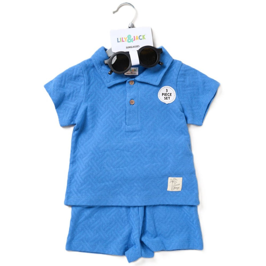 Baby Boys Jaquard Polo, Shorts & Sunglasses - Blue