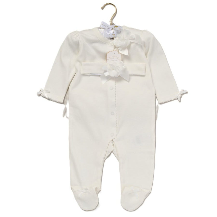 Baby Girls All In One & Headband Sleepsuit - Cream