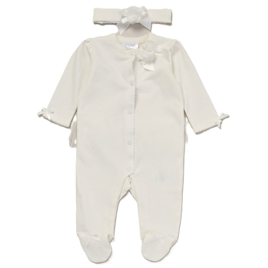 Baby Girls All In One & Headband Sleepsuit - Cream