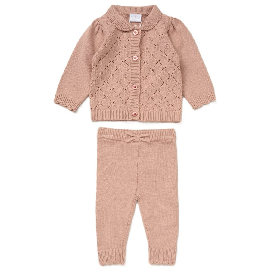 Baby Girls Bow Knitted 2 Piece Outfit - Rose Pink