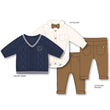 Load image into Gallery viewer, Boys 4 Piece Set With Jumper, Shirt, Bowtie &amp; Pants - Blue/Tan

