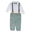 Load image into Gallery viewer, Baby Boys Bodysuit Shirt With Corduroy Bow Tie &amp; Pants With Braces - Green
